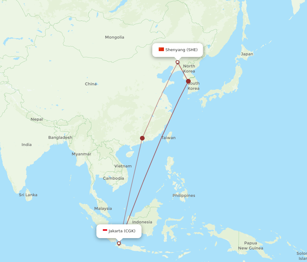 SHE-CGK flight routes