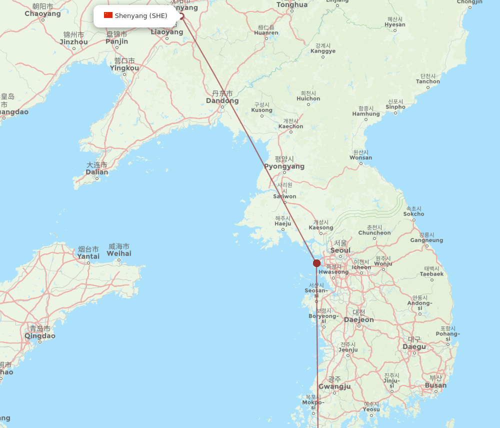 SHE-CJU flight routes