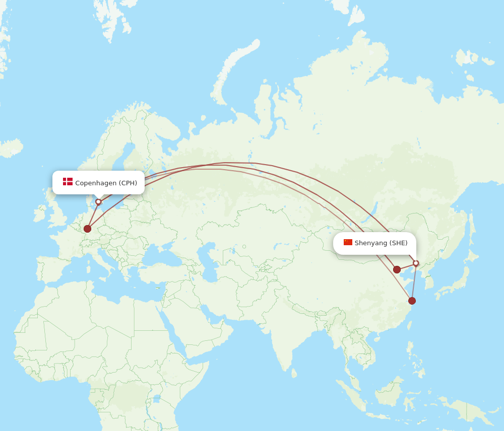 SHE-CPH flight routes
