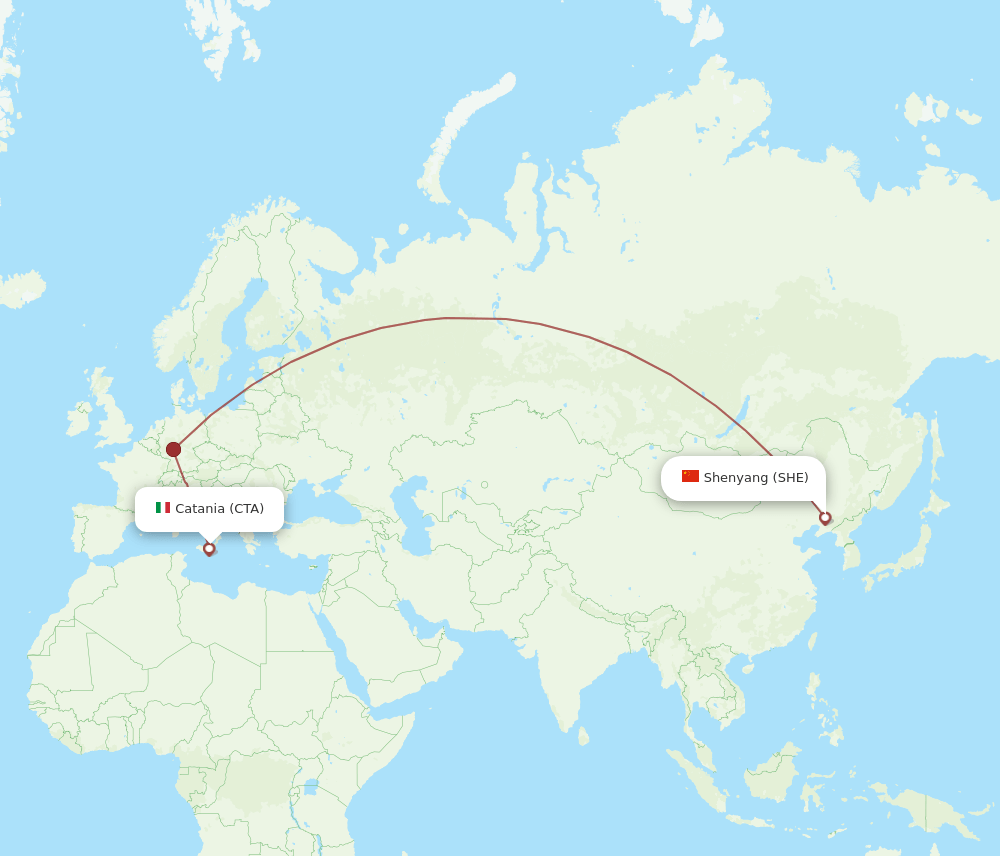 Catania - Shenyang route map and flight paths