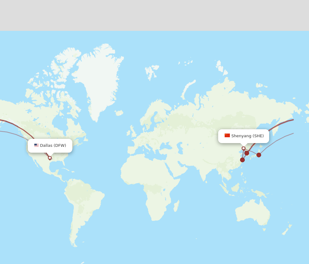 SHE-DFW flight routes