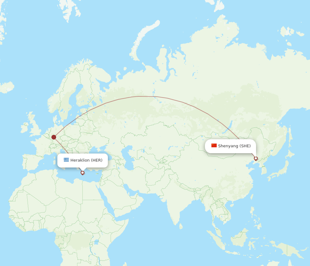 Heraklion - Shenyang route map and flight paths