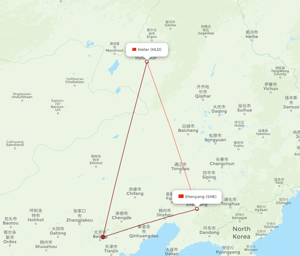 SHE-HLD flight routes