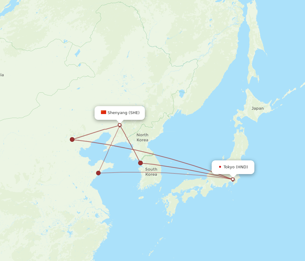 SHE to HND flights and routes map