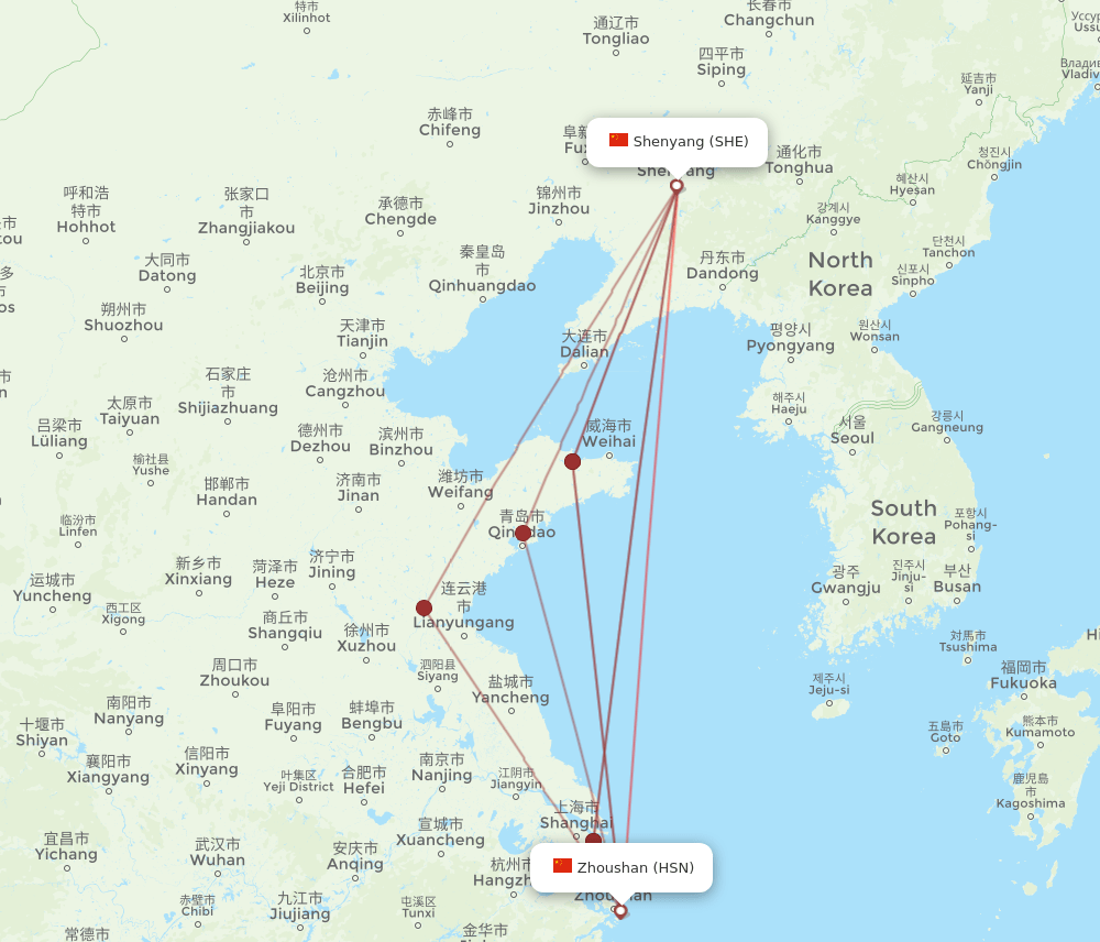 SHE to HSN flights and routes map