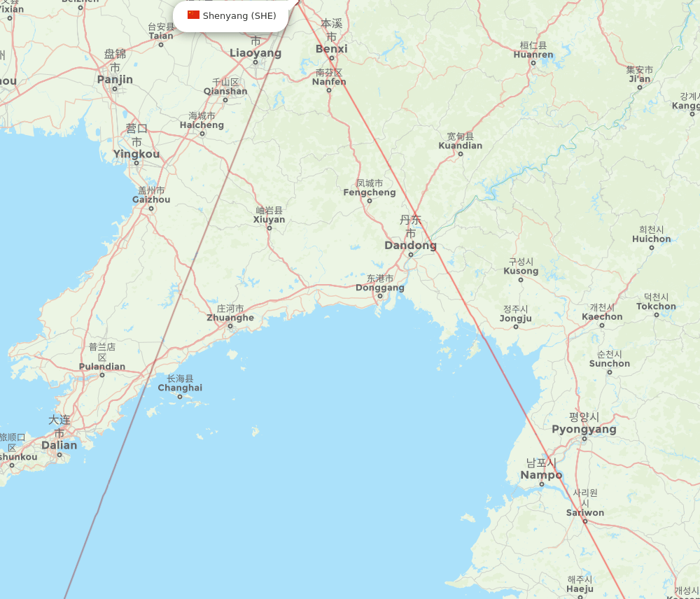 SHE-ICN flight routes