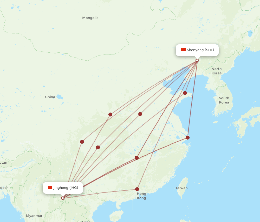 SHE-JHG flight routes