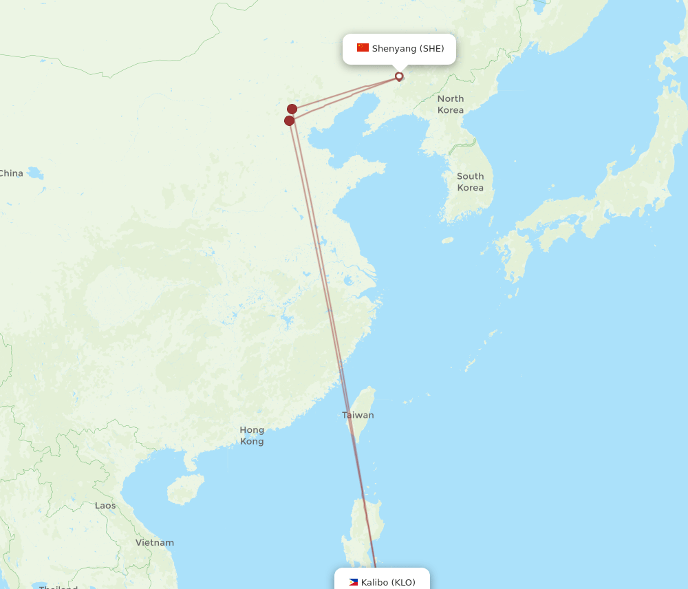 KLO to SHE flights and routes map