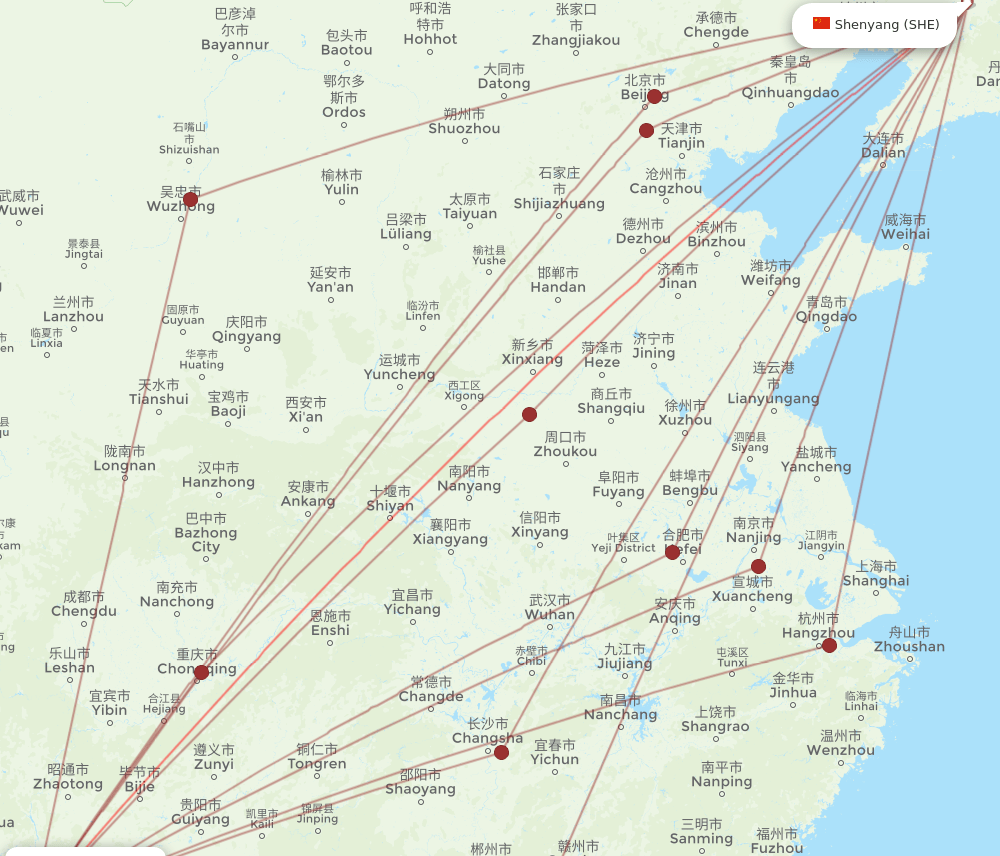 SHE to KMG flights and routes map