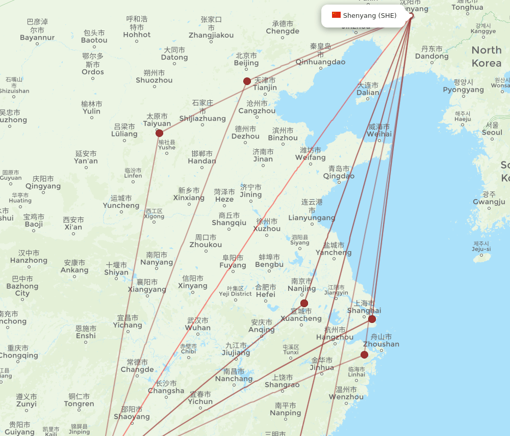 SHE-KWL flight routes