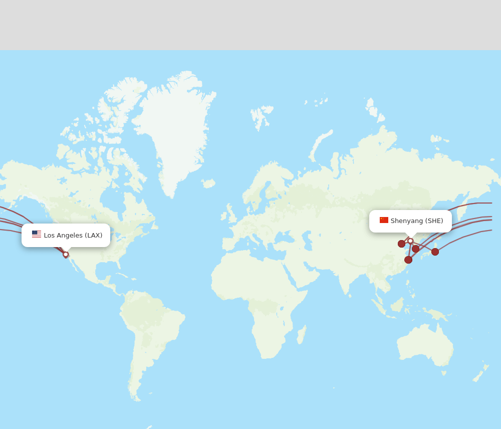 SHE-LAX flight routes
