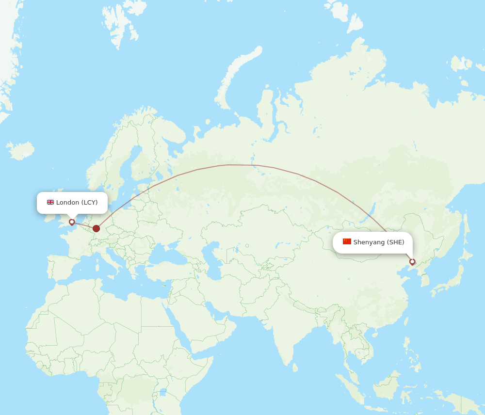 LCY to SHE flights and routes map