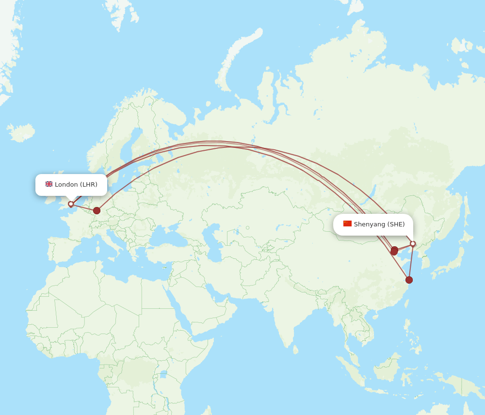 SHE-LHR flight routes