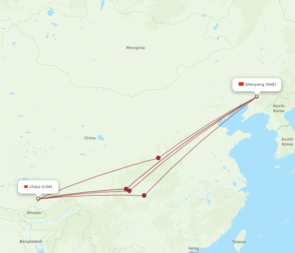 SHE-LXA flight routes