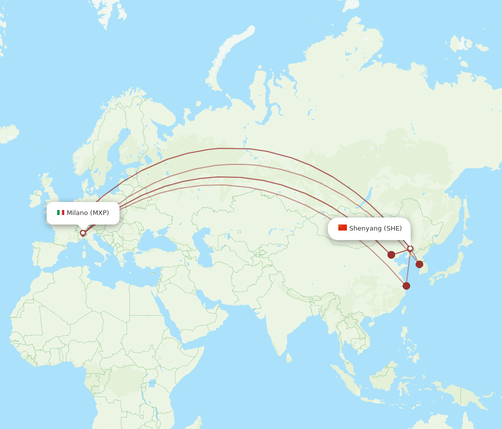 SHE-MXP flight routes