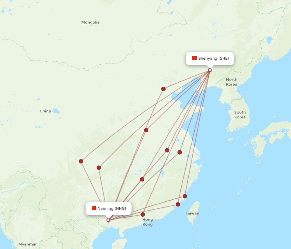 SHE to NNG flights and routes map