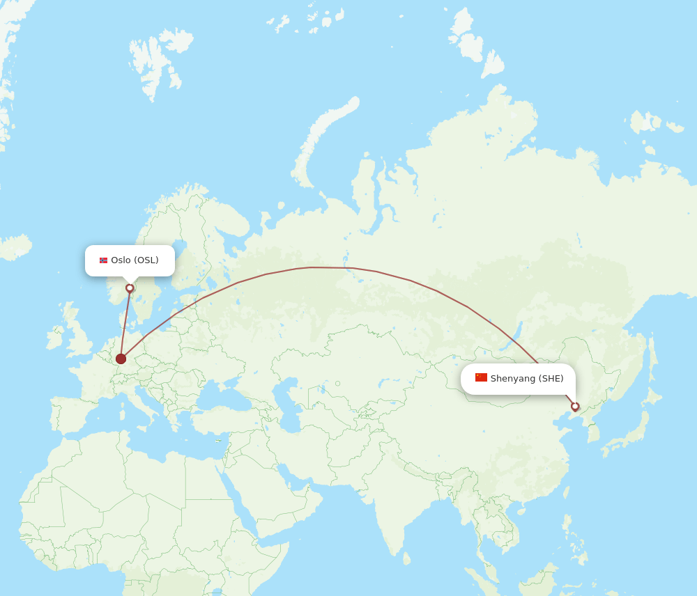 SHE-OSL flight routes