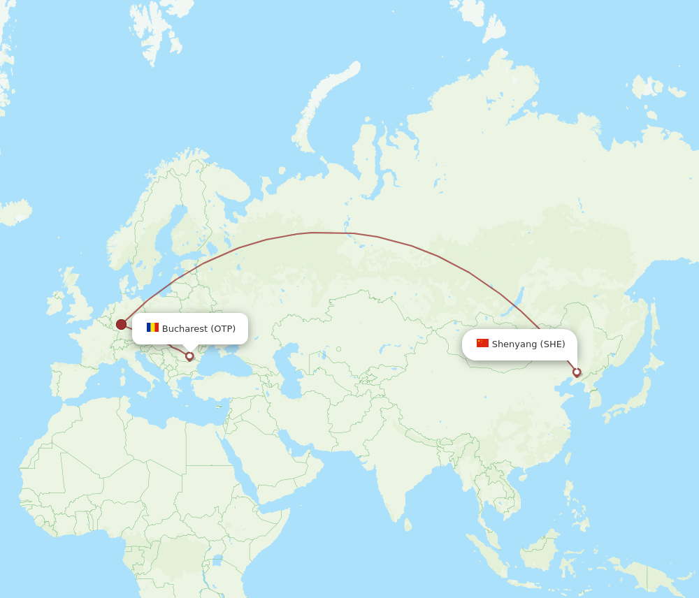Bucharest - Shenyang route map and flight paths