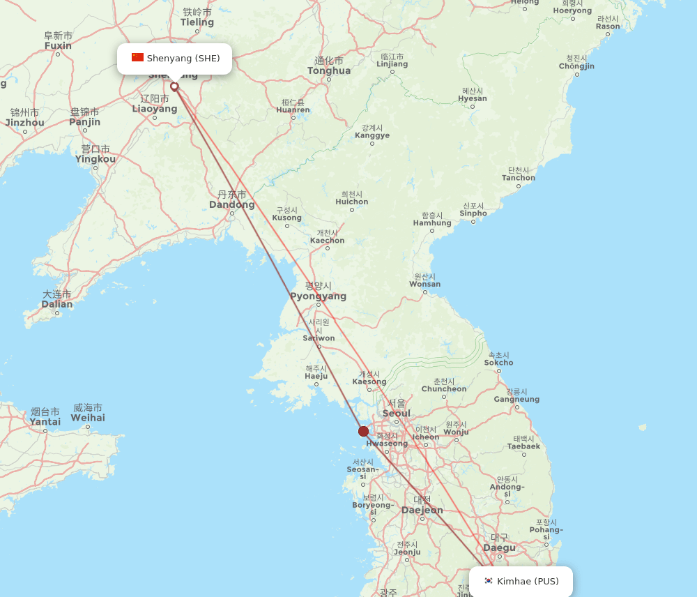 SHE to PUS flights and routes map