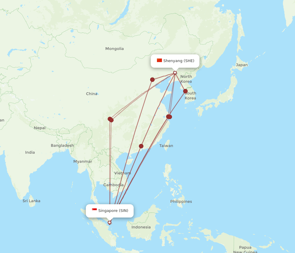 SHE-SIN flight routes