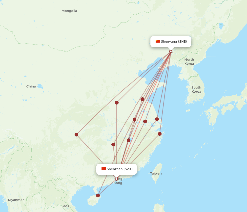 SHE to SZX flights and routes map