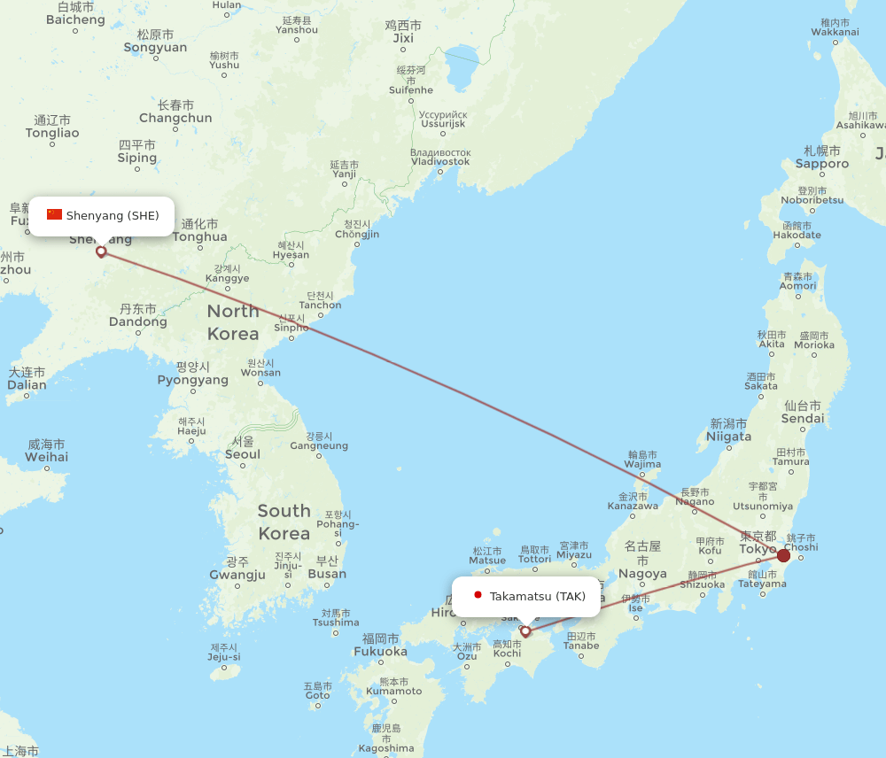 SHE to TAK flights and routes map