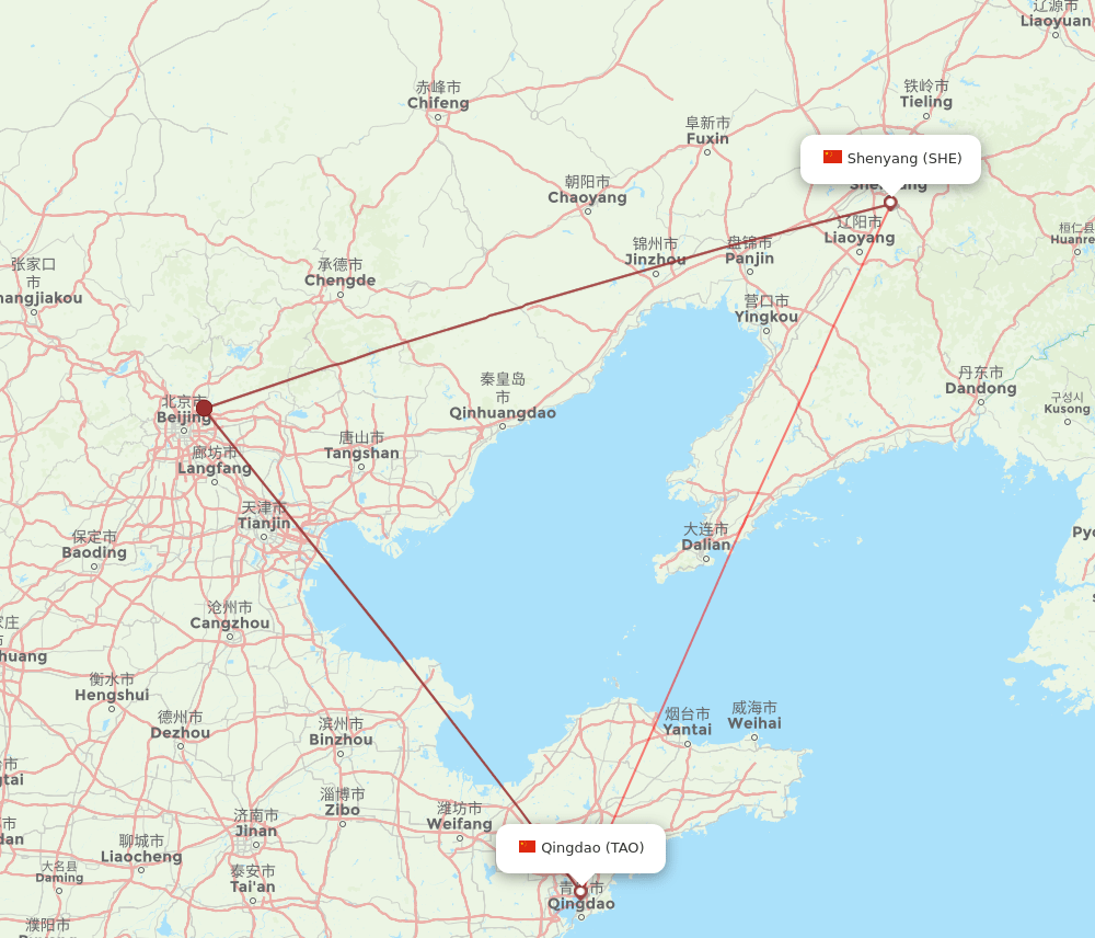 SHE to TAO flights and routes map