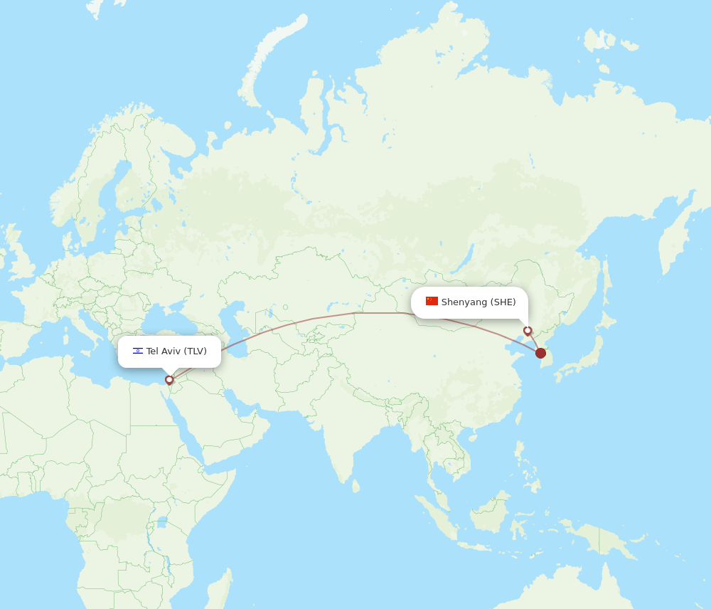 TLV to SHE flights and routes map