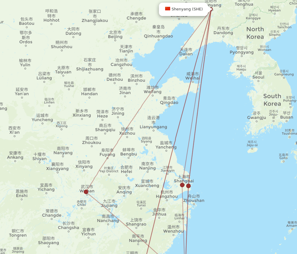 SHE to TSA flights and routes map