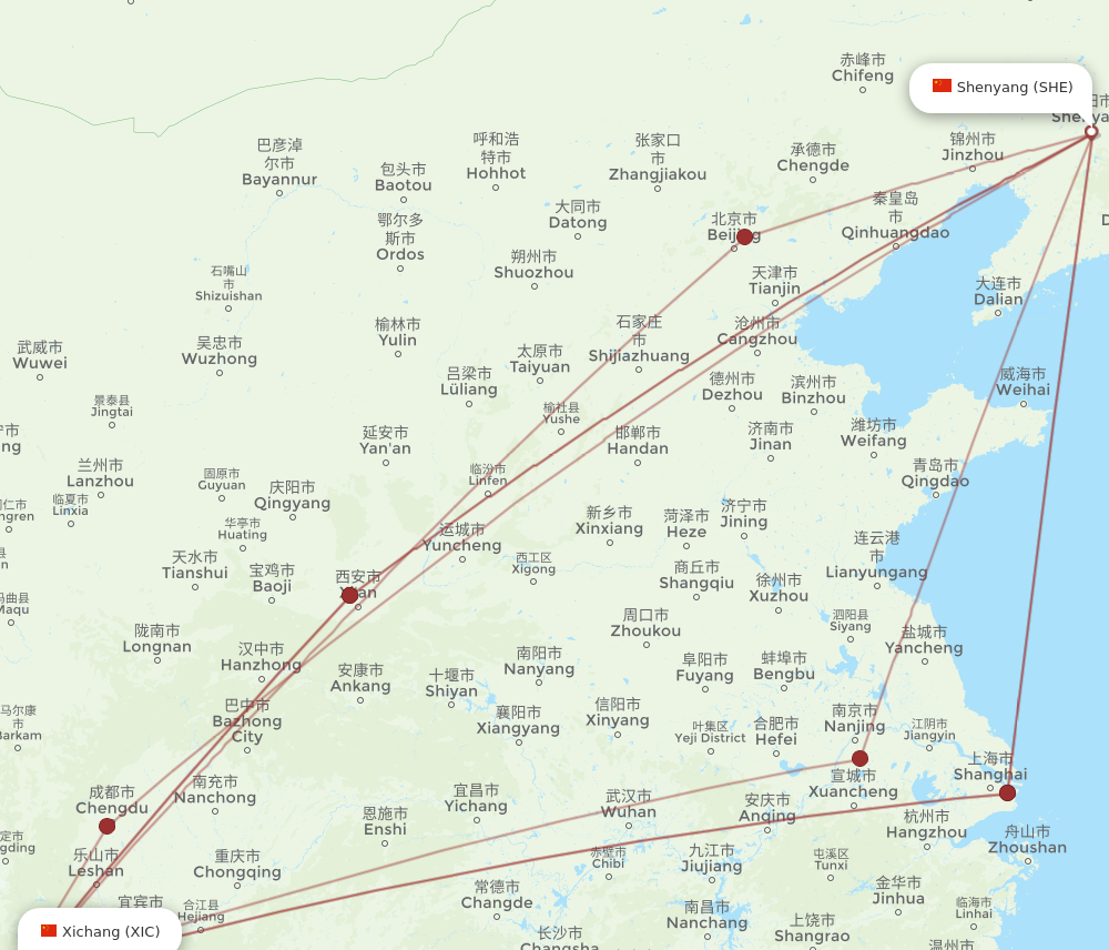 SHE to XIC flights and routes map