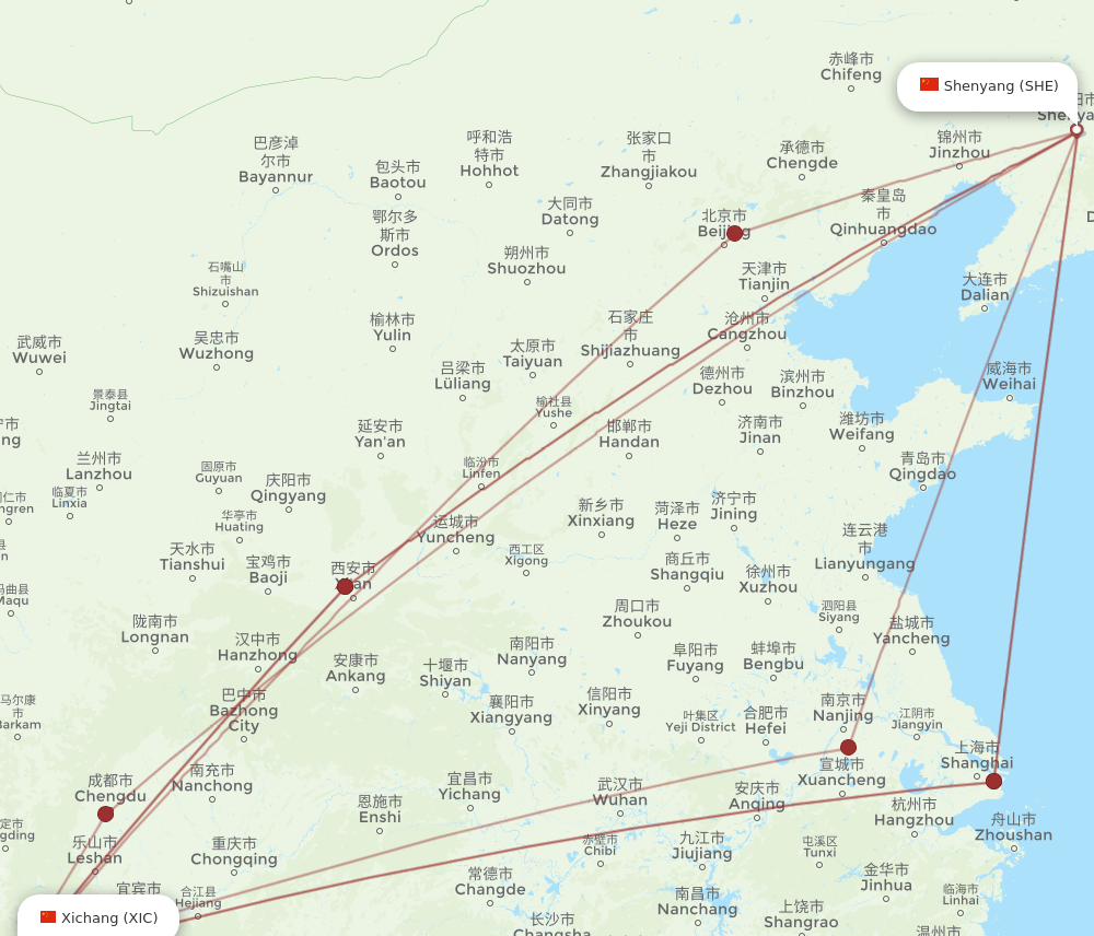 SHE to XIC flights and routes map