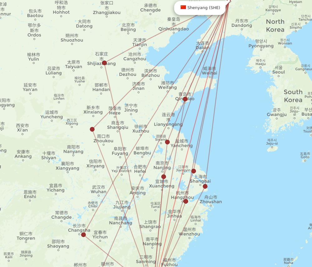 SHE to XMN flights and routes map