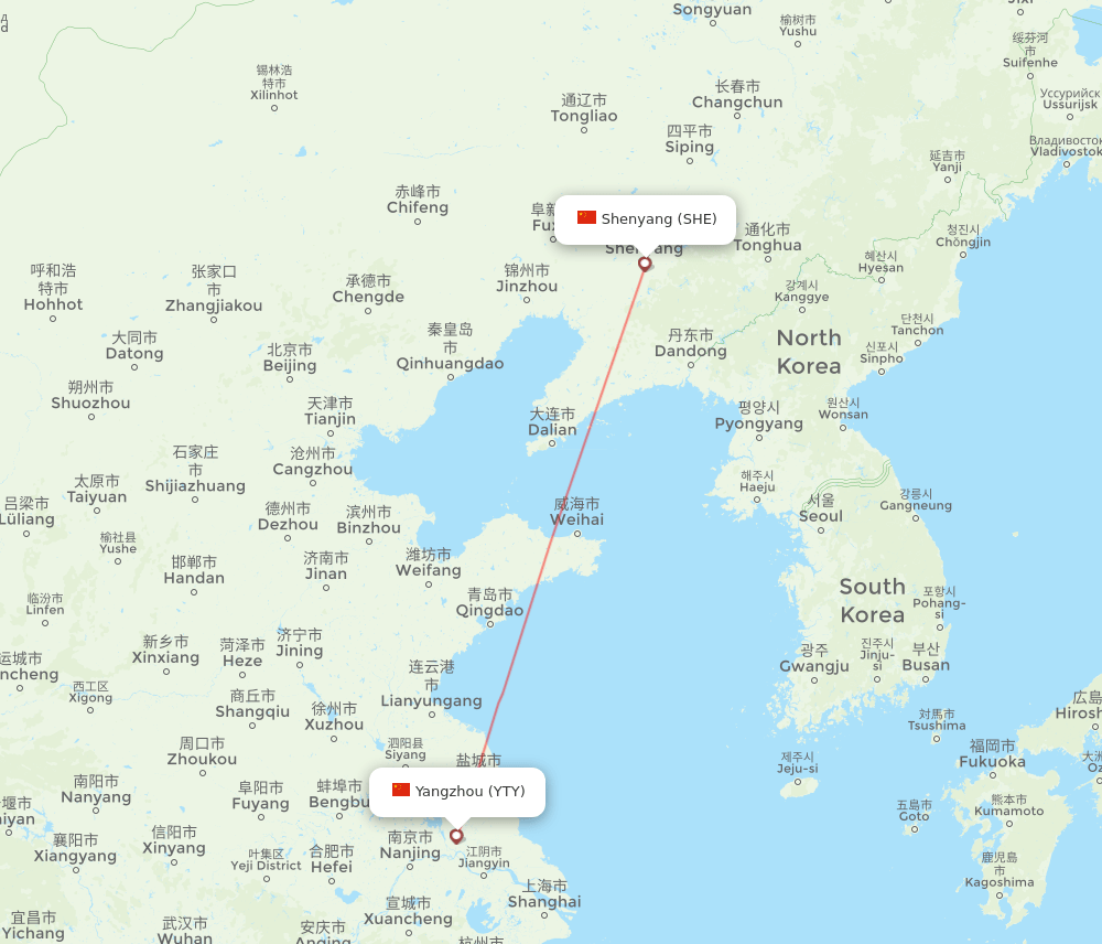 SHE to YTY flights and routes map