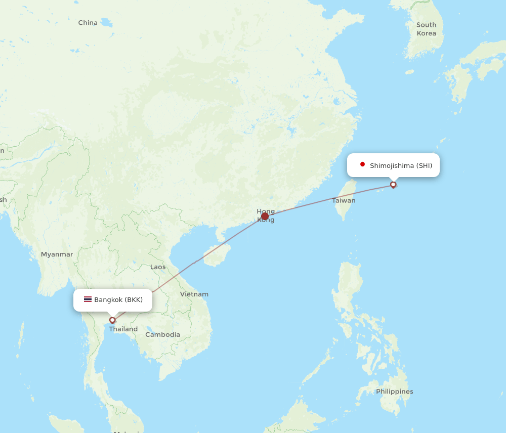 Bangkok - Miyakojima route map and flight paths