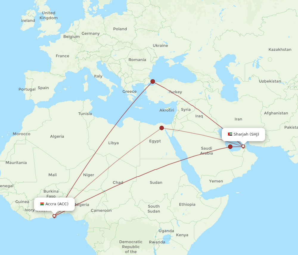 SHJ-ACC flight routes