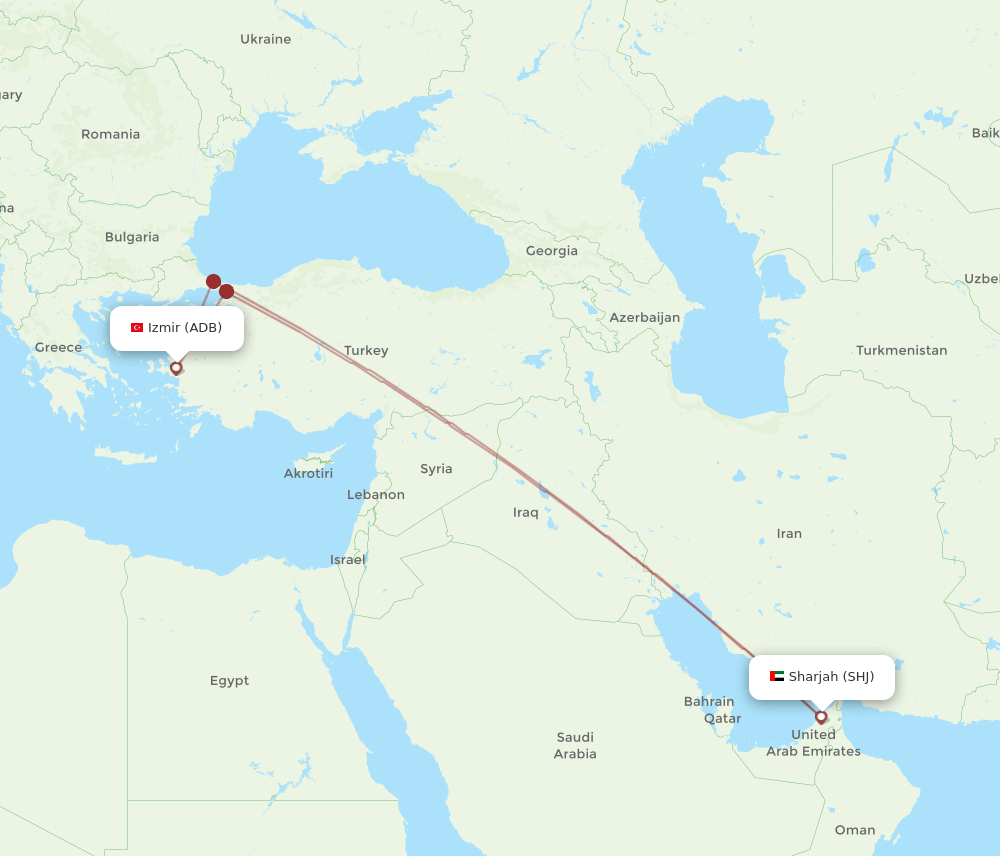 SHJ to ADB flights and routes map