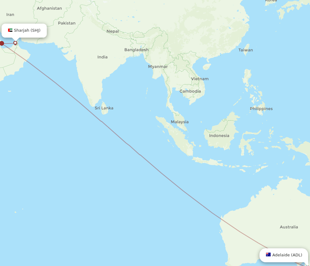 SHJ to ADL flights and routes map