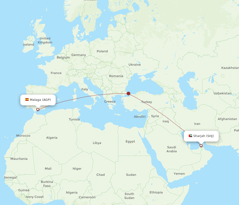 SHJ-AGP flight routes