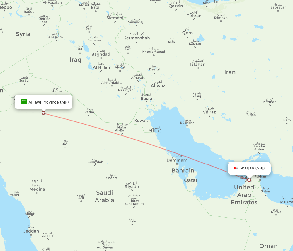 Sharjah - Jouf route map and flight paths