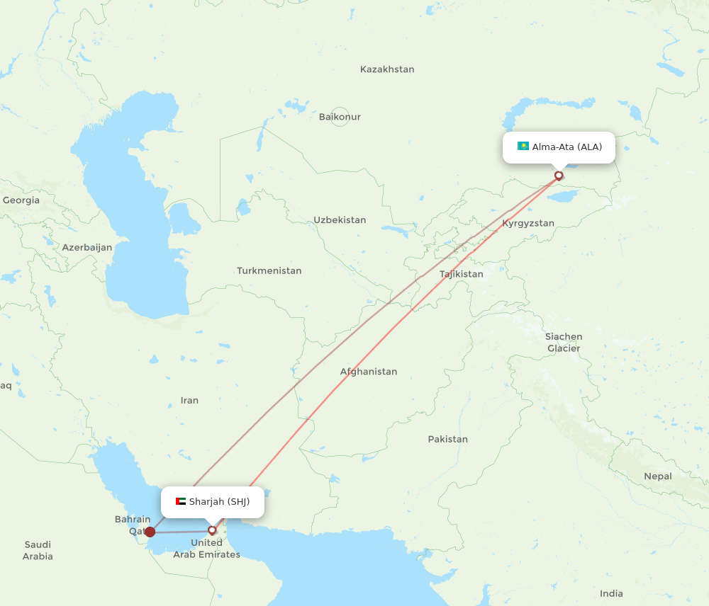 SHJ-ALA flight routes