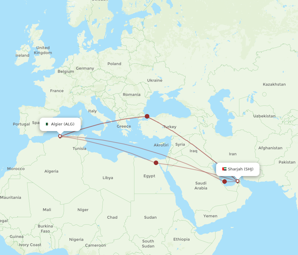 SHJ-ALG flight routes