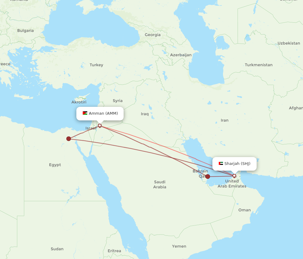 SHJ to AMM flights and routes map