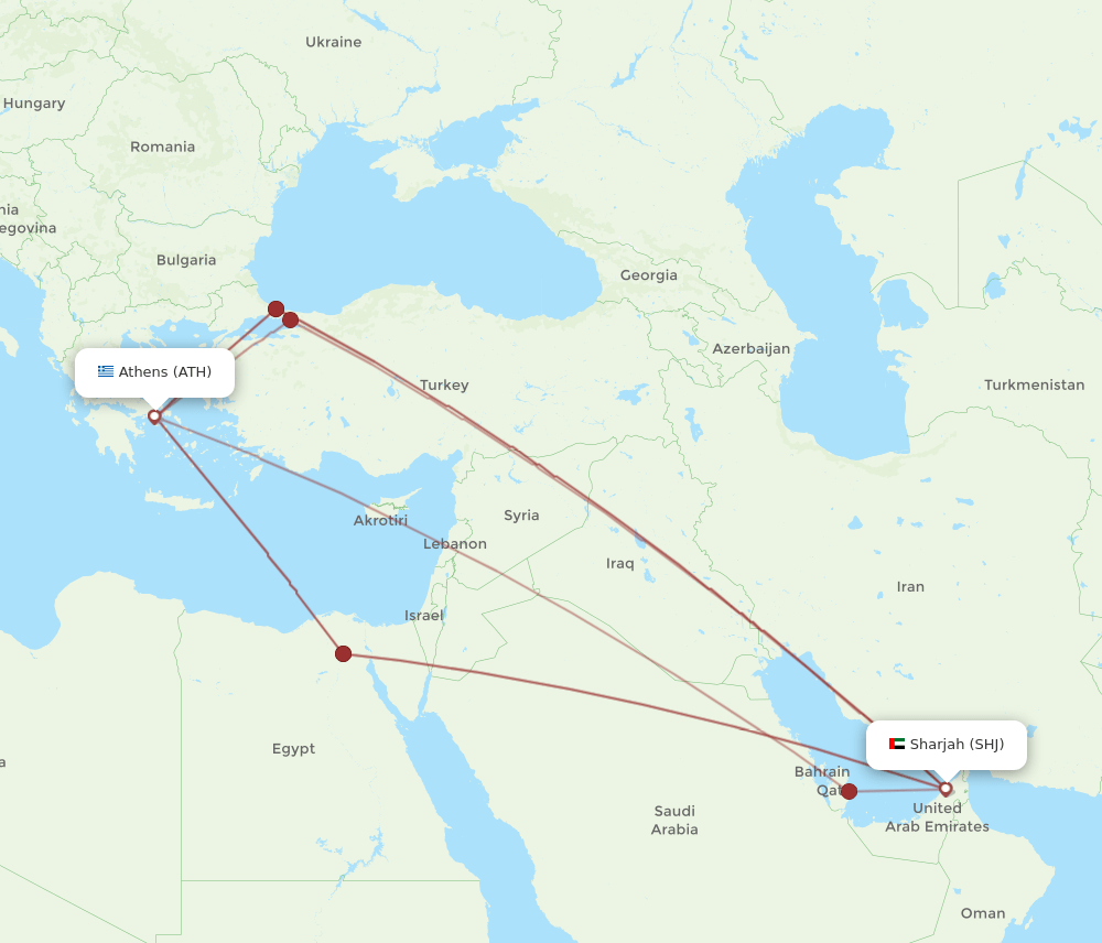 SHJ-ATH flight routes