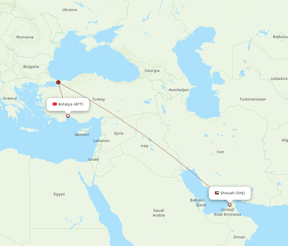 SHJ to AYT flights and routes map