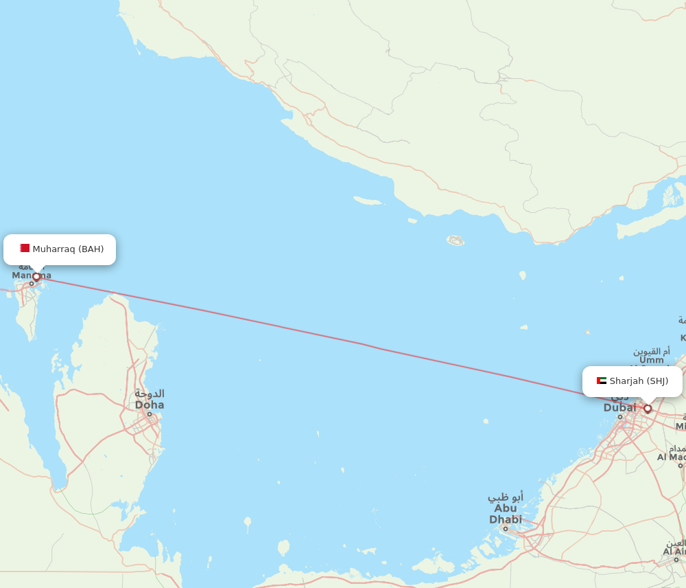 SHJ to BAH flights and routes map