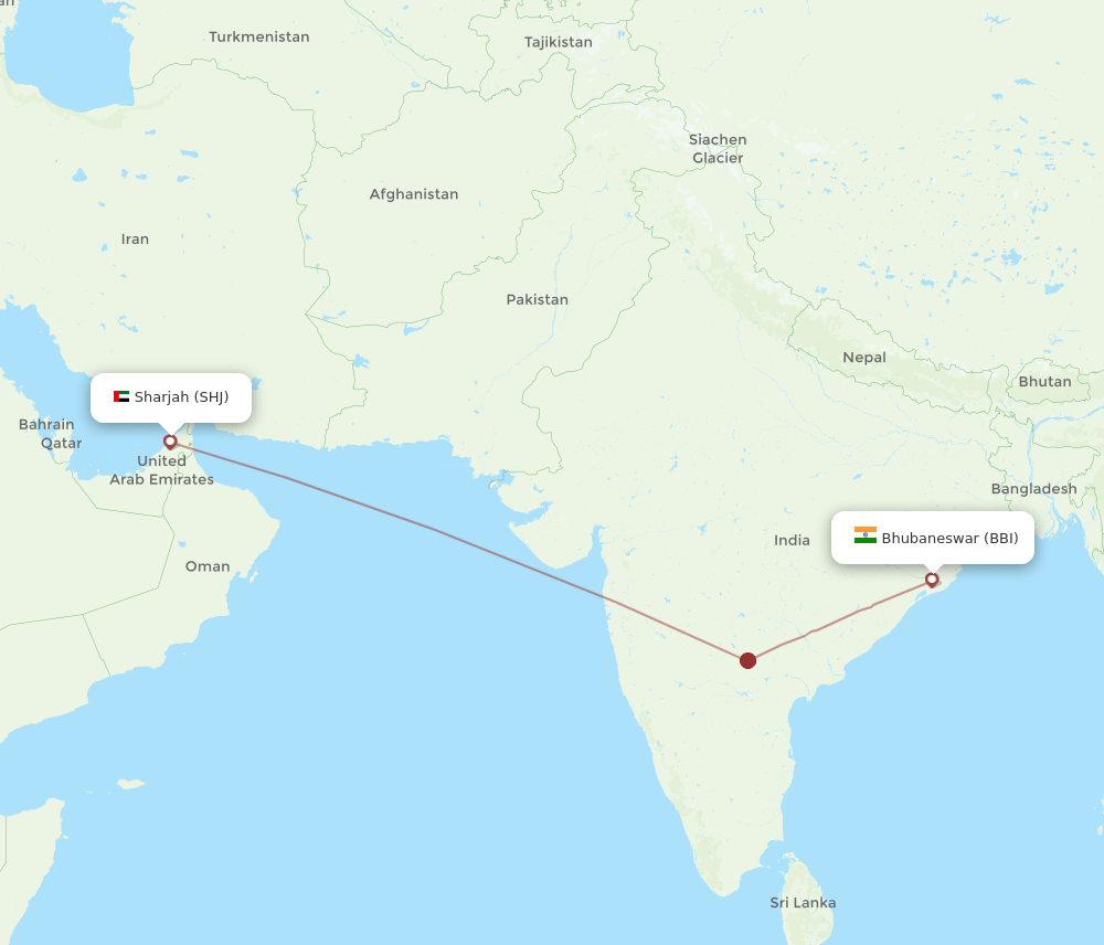 SHJ-BBI flight routes