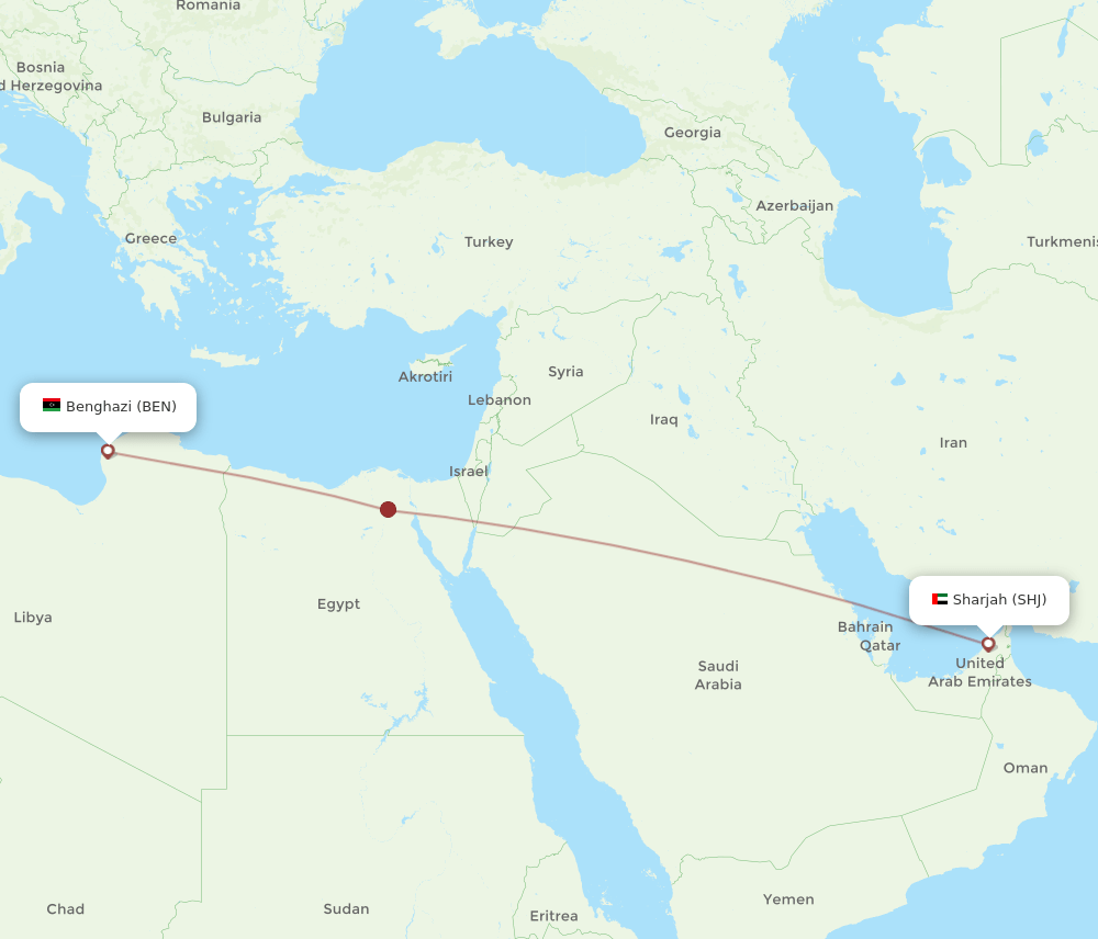 SHJ-BEN flight routes