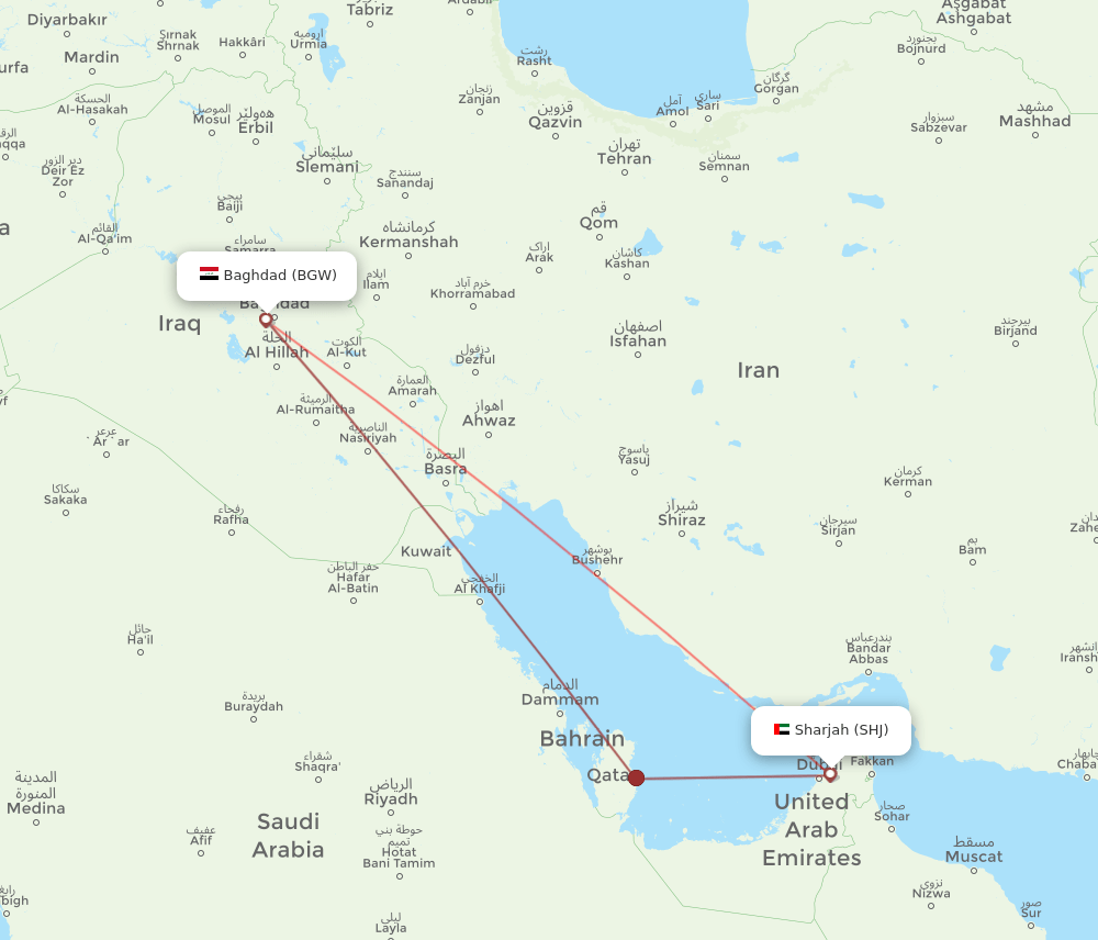 SHJ-BGW flight routes
