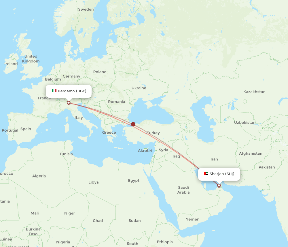 SHJ-BGY flight routes