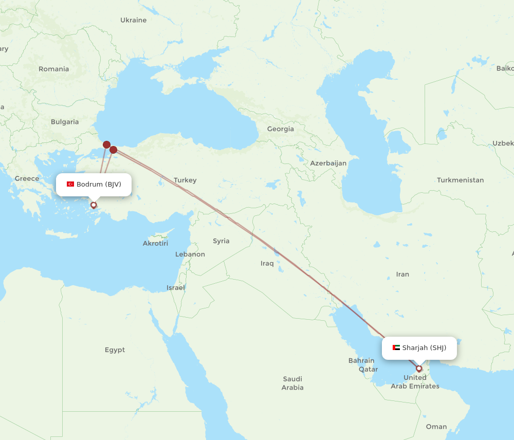SHJ to BJV flights and routes map